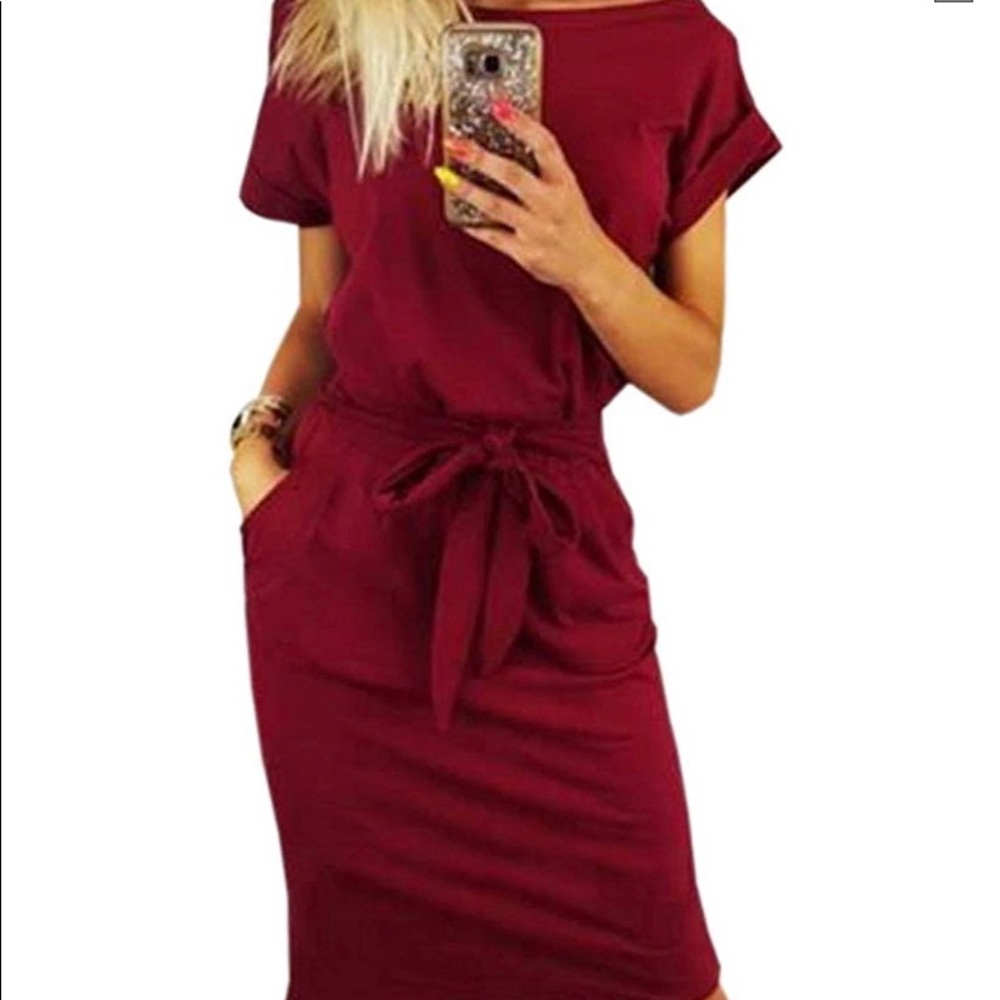 Casual red dress with pockets